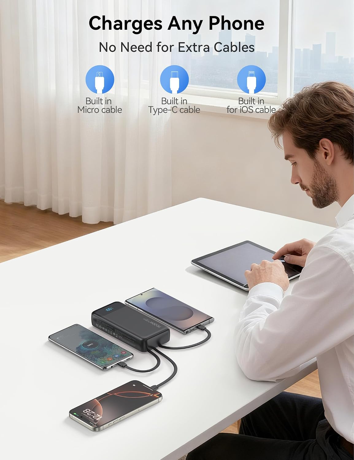 Nusyddy Cargador Portátil 20000mAh con 4 Cables Integrados y 6 Sali...