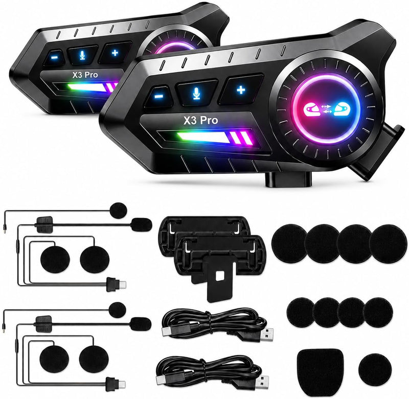 PUSABIYOU Casco inalámbrico de intercomunicación Bluetooth para mot...