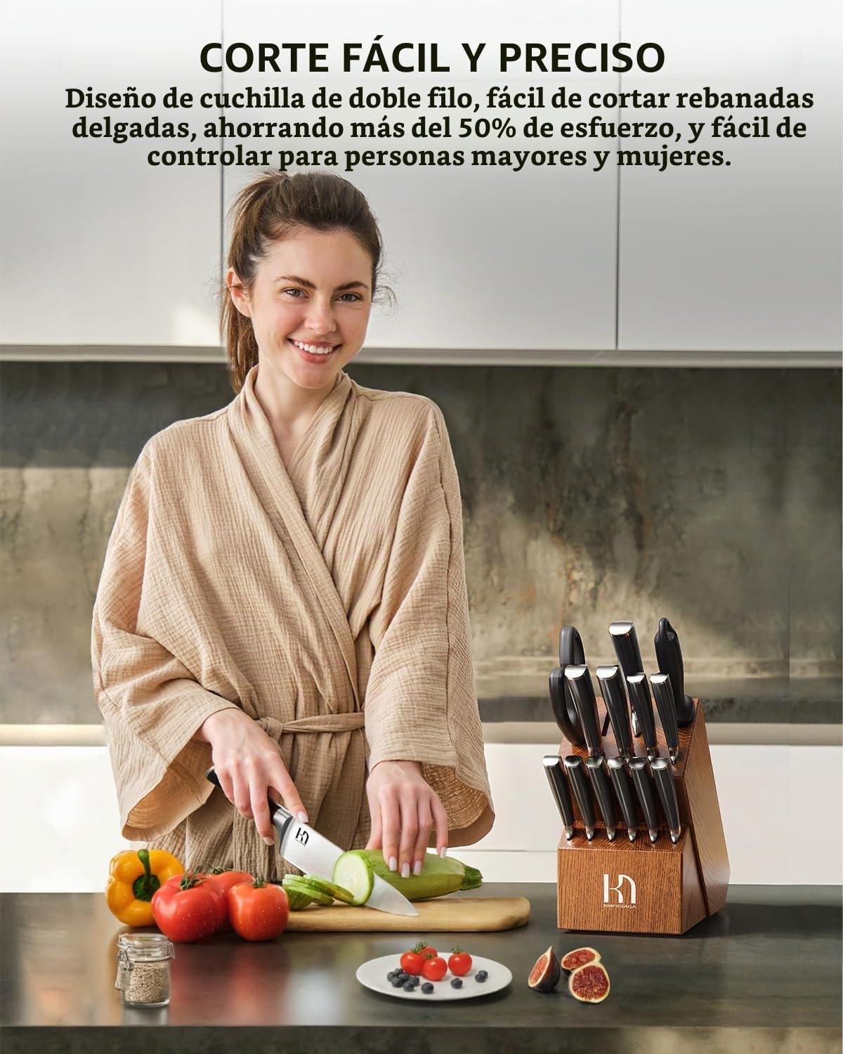 KnifeSaga - Juego de bloques de cuchillos de 15 piezas con afilador...