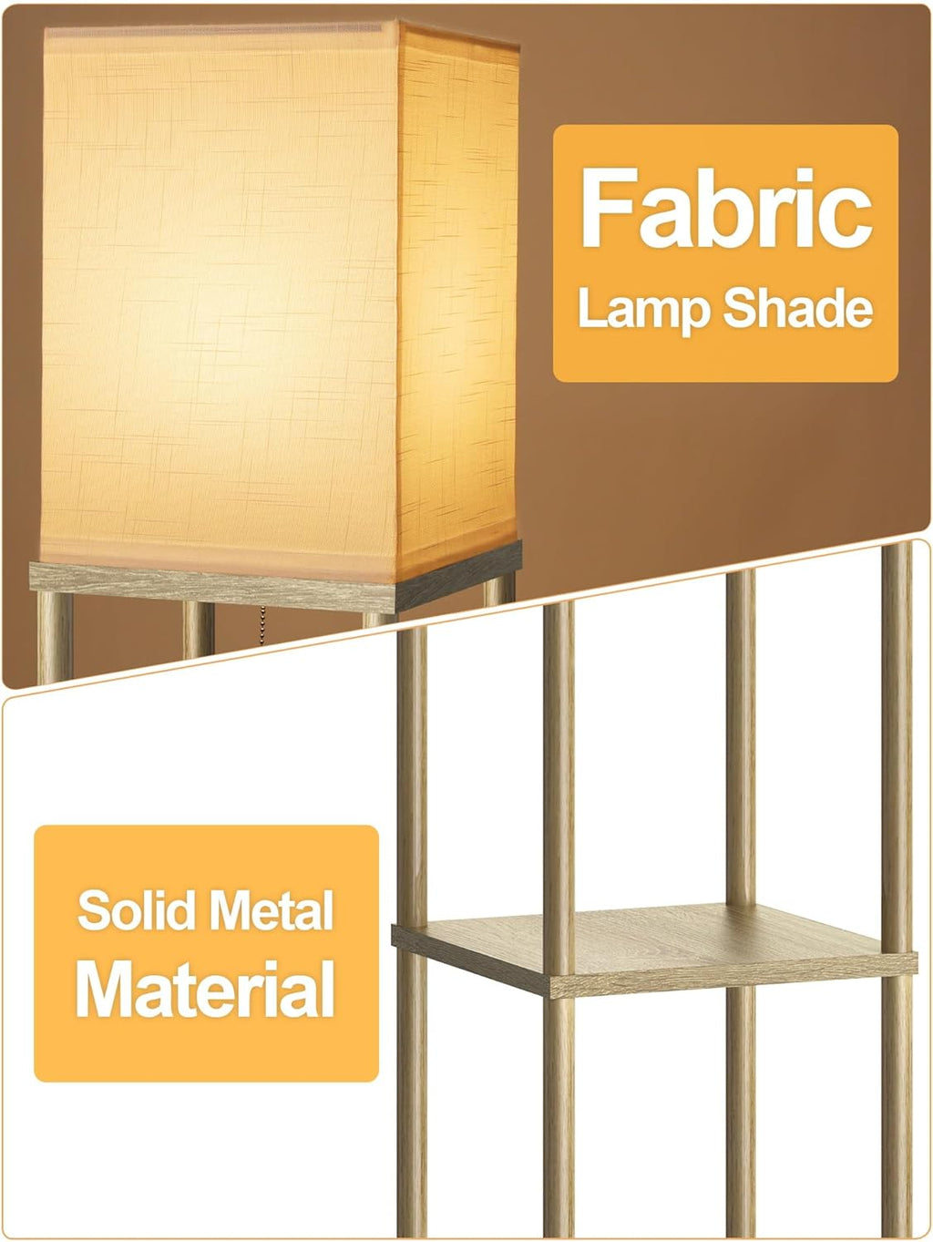PARTPHONER Lámpara de pie con estantes para sala de estar, madera n...