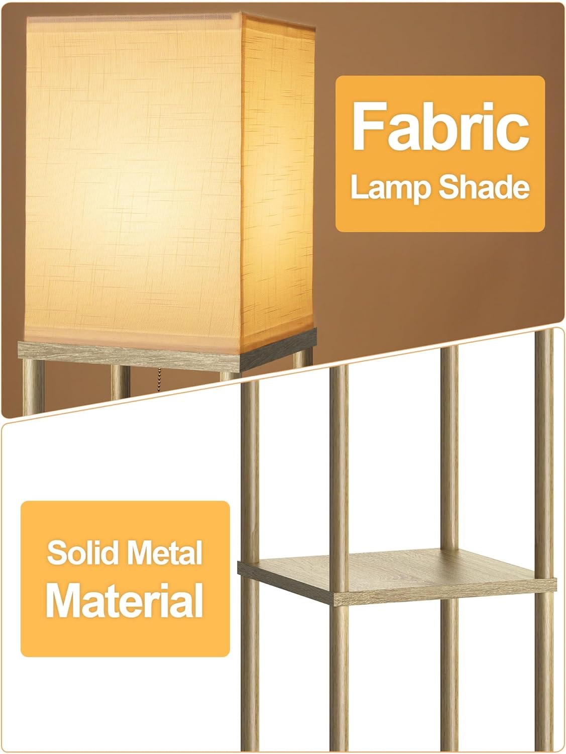 PARTPHONER Lámpara de pie con estantes para sala de estar, madera n...
