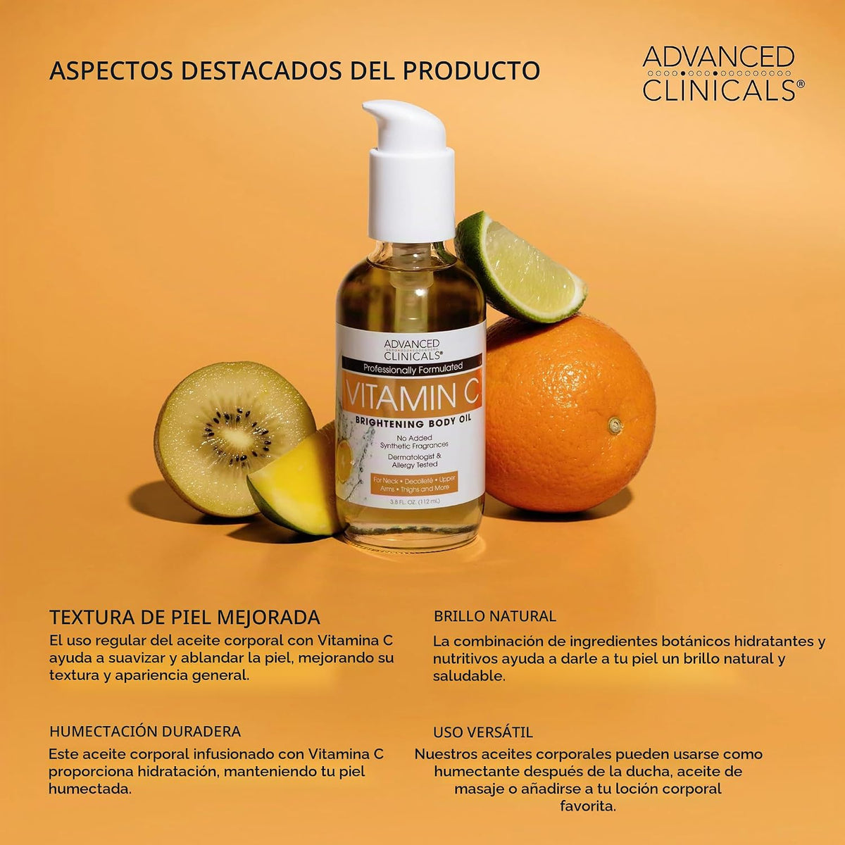 Advanced Clinicals - Aceite corporal de colágeno + aceite hidratant...