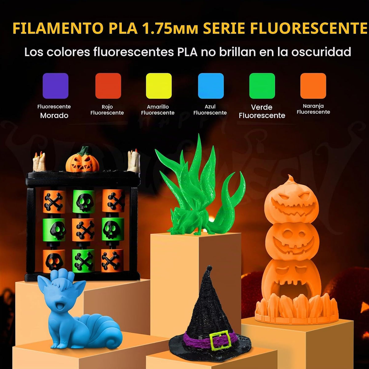 SUNLU Filamento de impresora 3D PLA fluorescente, 0.07 in, naranja...