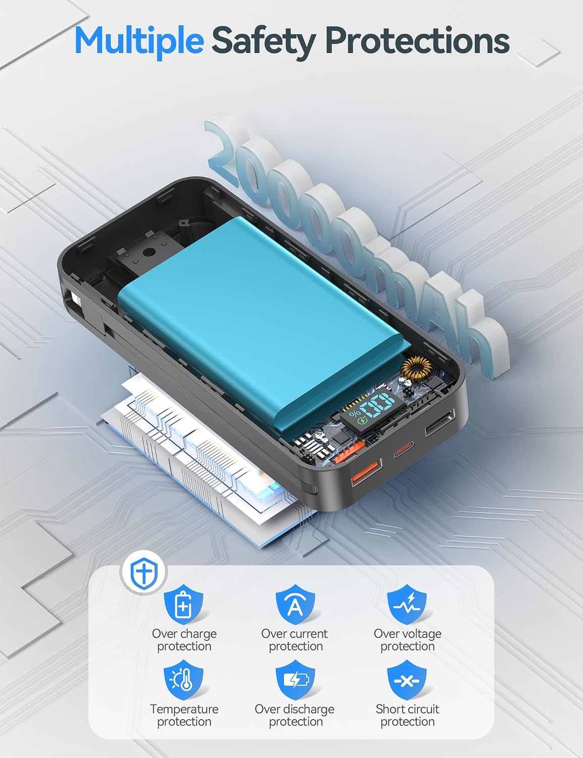 aonidi - Cargador portátil de 20000 mAh con cables integrados y enc...