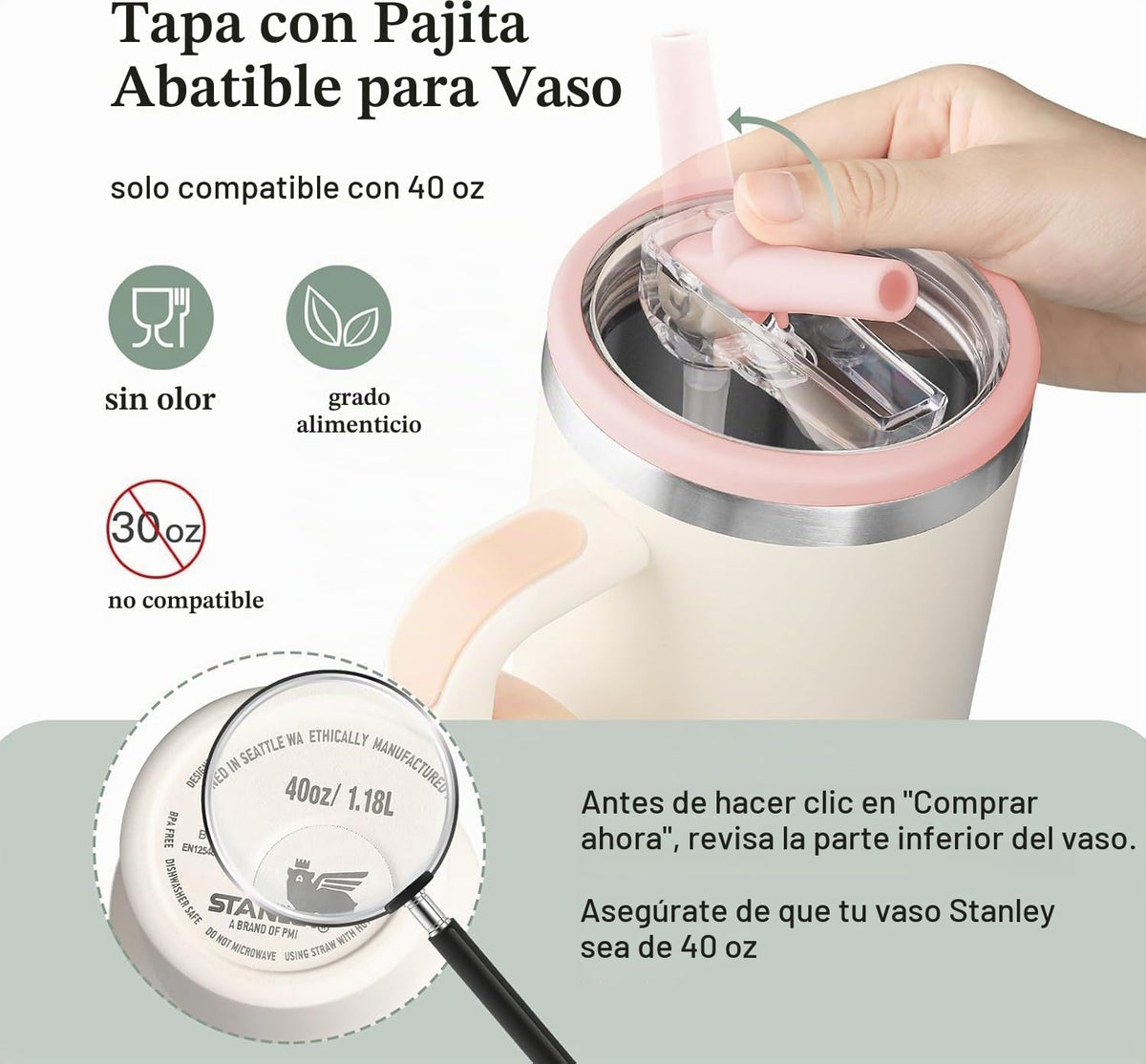 Stanley - Tapa de repuesto de 40 onzas, tapa abatible con popote a...
