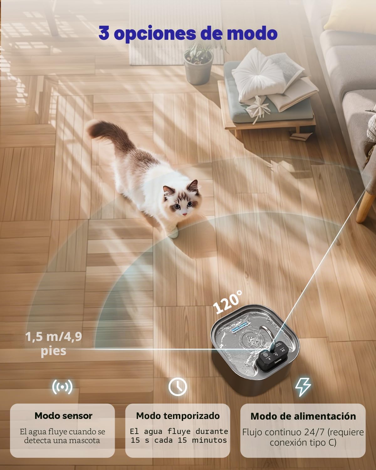 Lawfery fuente de agua inalámbrica para gatos de acero inoxidable 1...