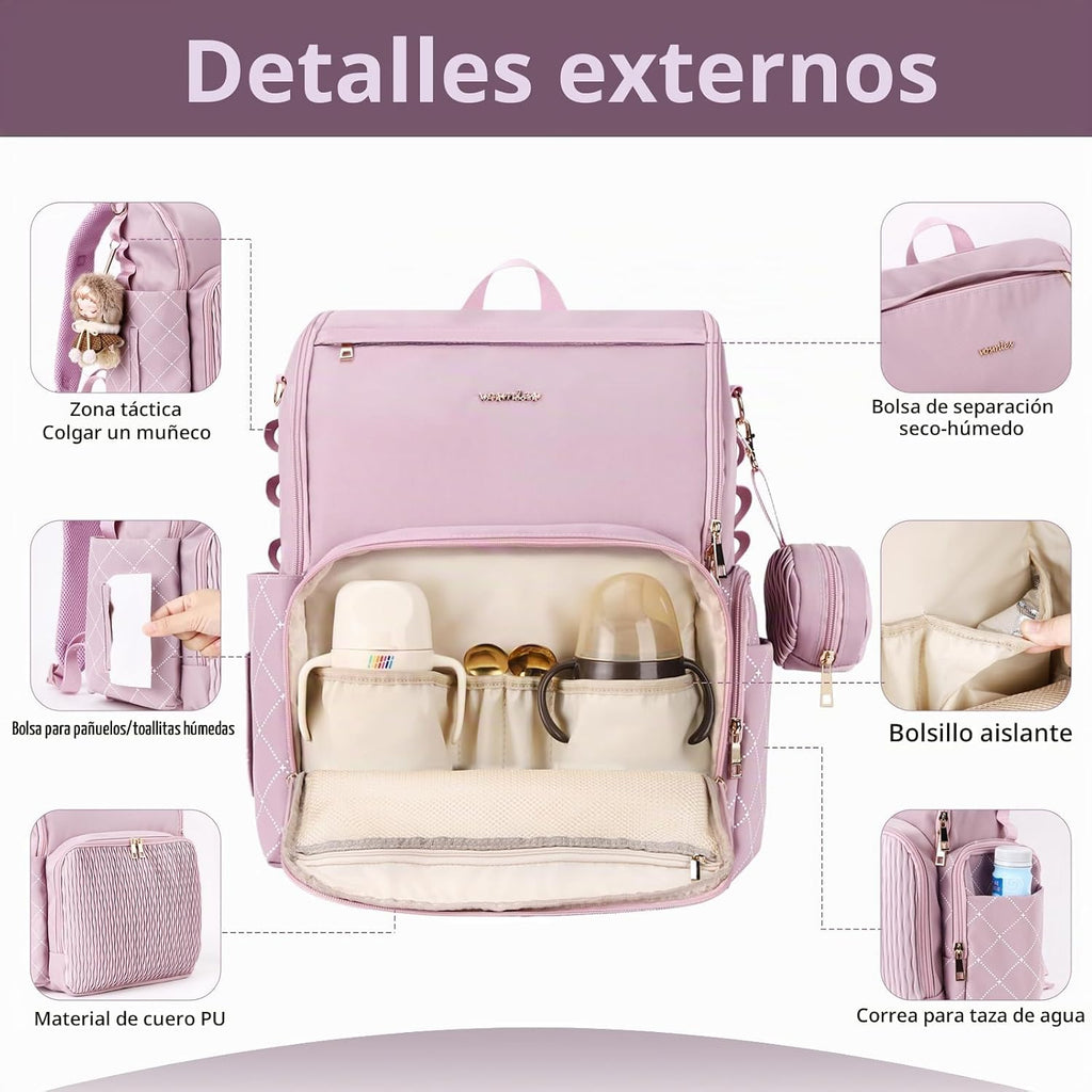vosmles Elegante bolsa de pañales para bebé, bolsa de bebé con camb...
