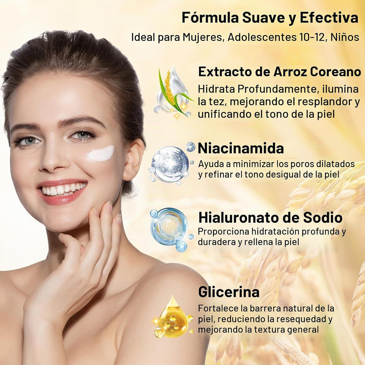 Set de cuidado de la piel con extracto de arroz coreano para hidrat...