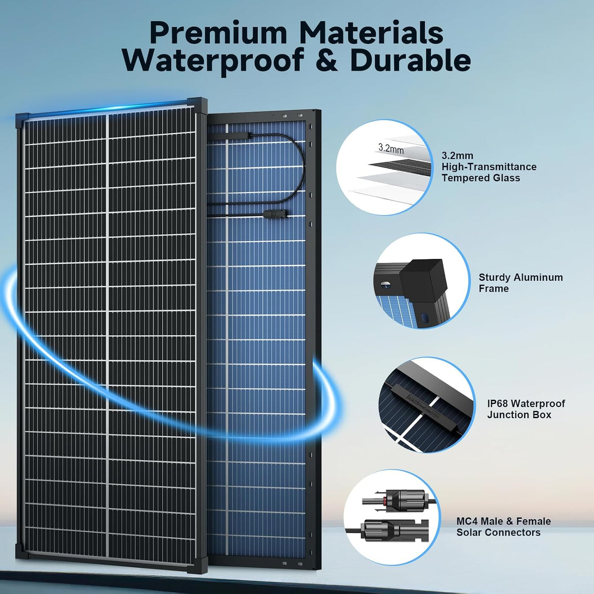 200W 2Pack 100W Paneles Solares Bifaciales 25% Alta Eficiencia N\u2...