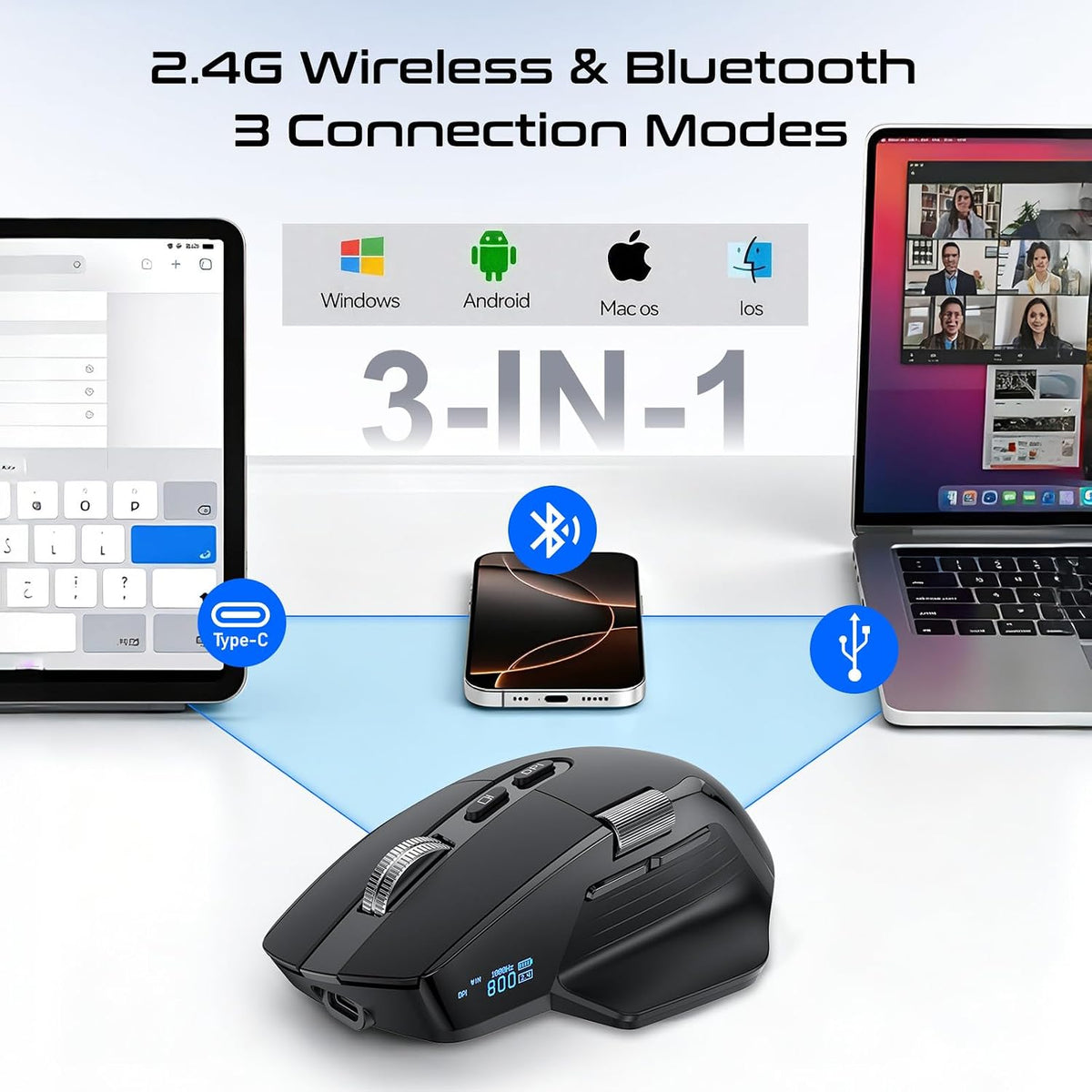 TSQQST Ratón inalámbrico para laptop, mouse ergonómico de computado...