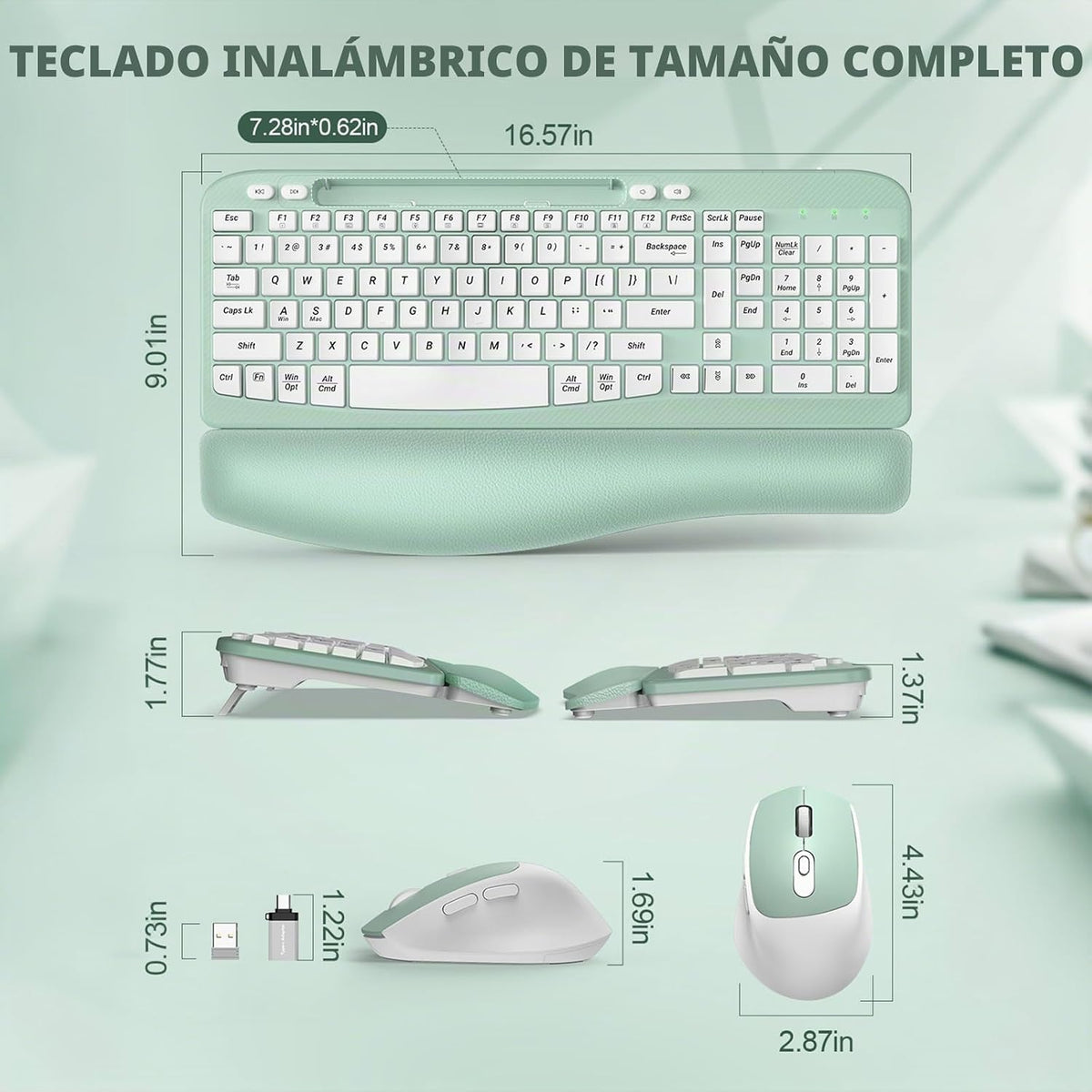 Juego de teclado y mouse inalámbricos, teclado ergonómico de tamaño...
