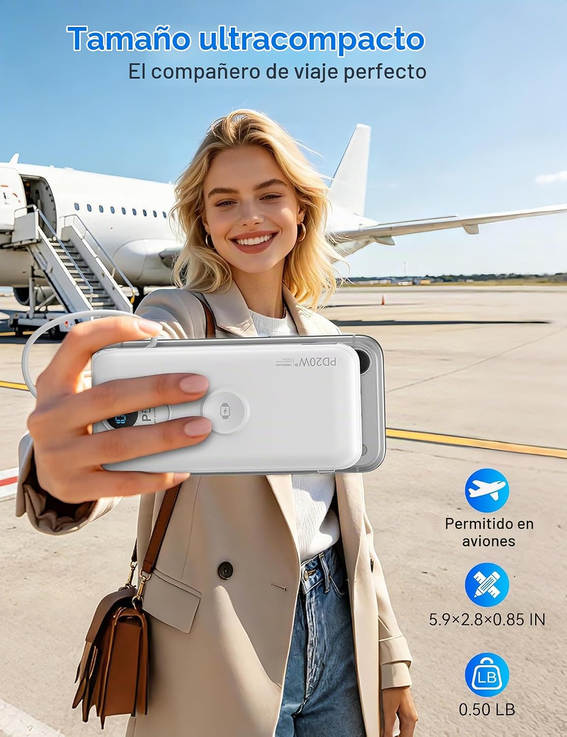 Cargador portátil Power Bank 10000mAh PD20W con cables incorporados...