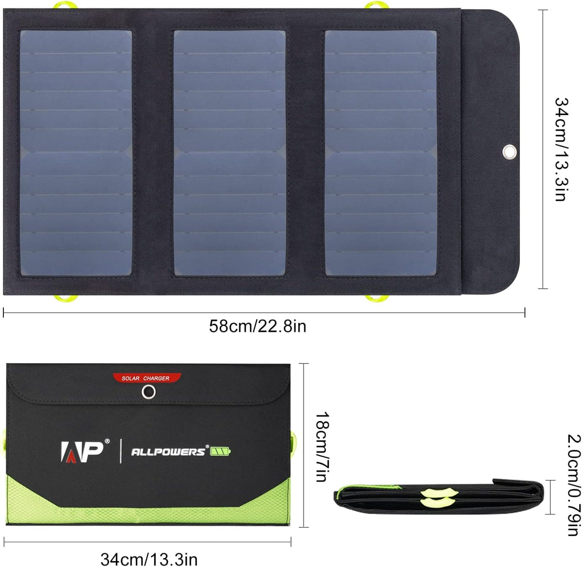 ALLPOWERS Panel solar SP002 5V 21W, cargador solar portátil | 3 sal...