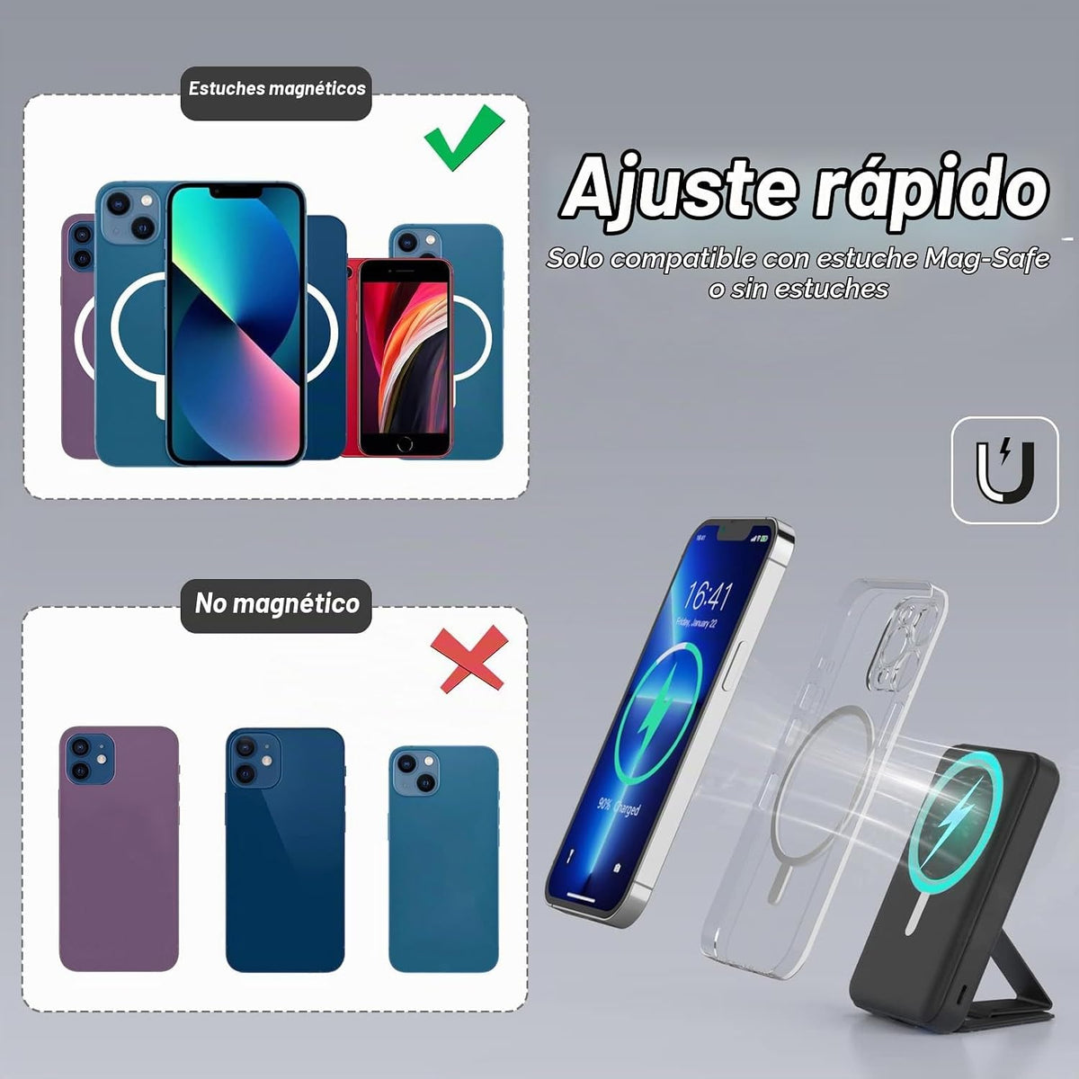 AOGUERBE - Banco de energía magnético, cargador portátil inalámbric...