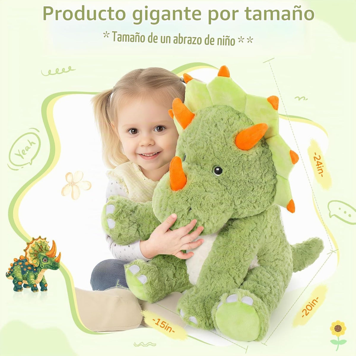 Tezituor Animales de peluche de dinosaurio verde de 24 pulgadas, ju...