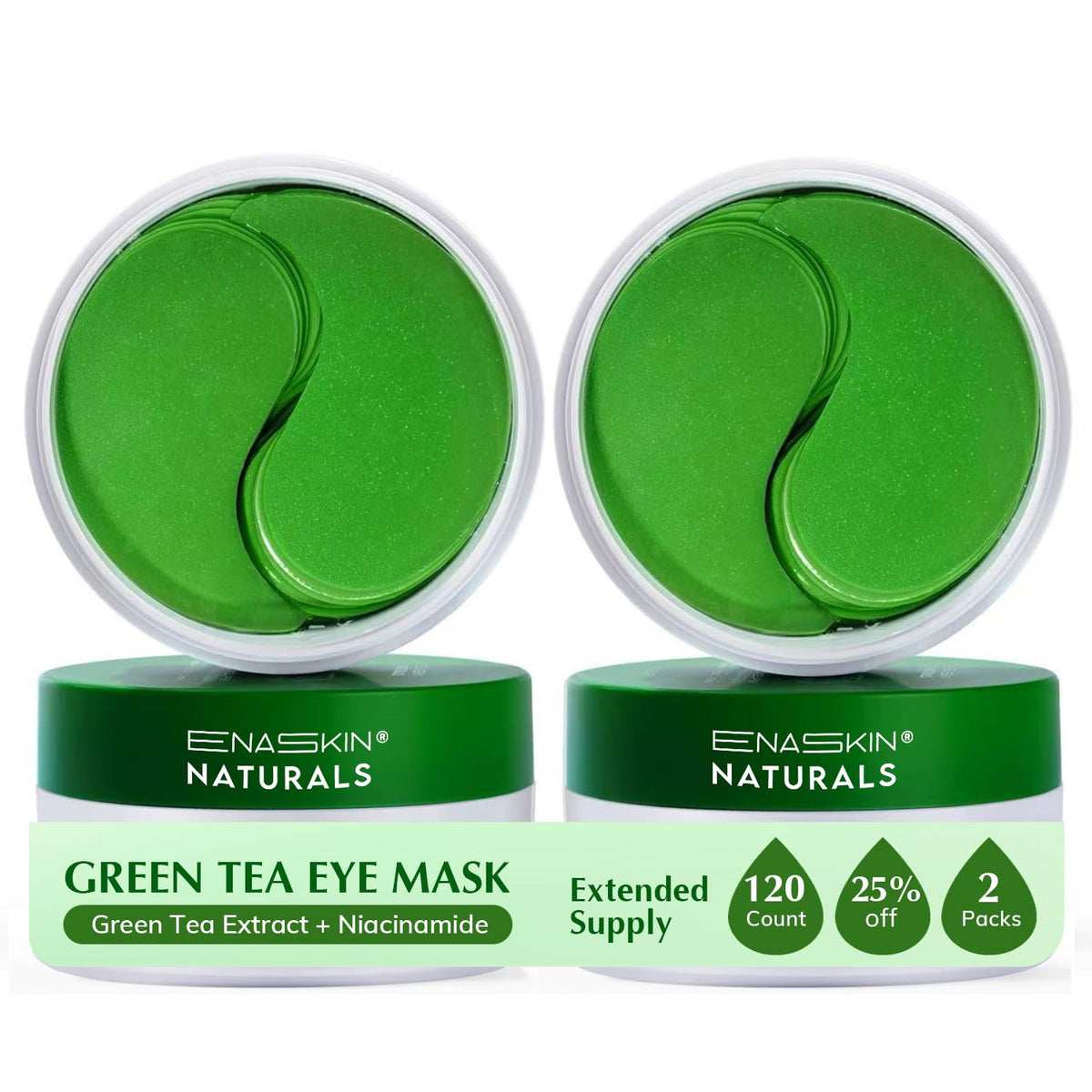 Enaskin Naturals Parches de té verde debajo de los ojos para hincha...