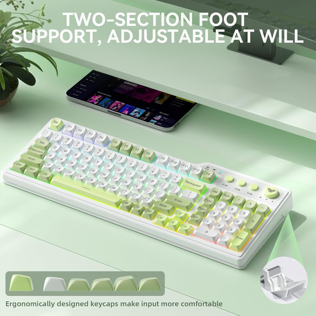 Teclado inalámbrico Aula F3099 con mando multimedia, teclado tri-mo...
