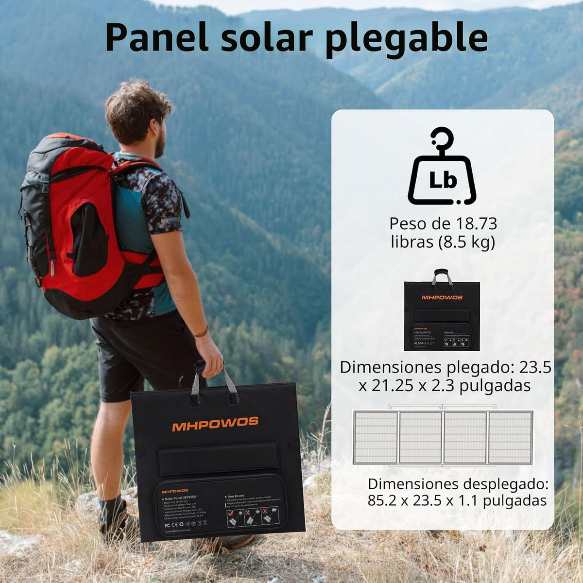 MHPOWOS Panel solar portátil de 220W 40V que dobla el panel solar p...