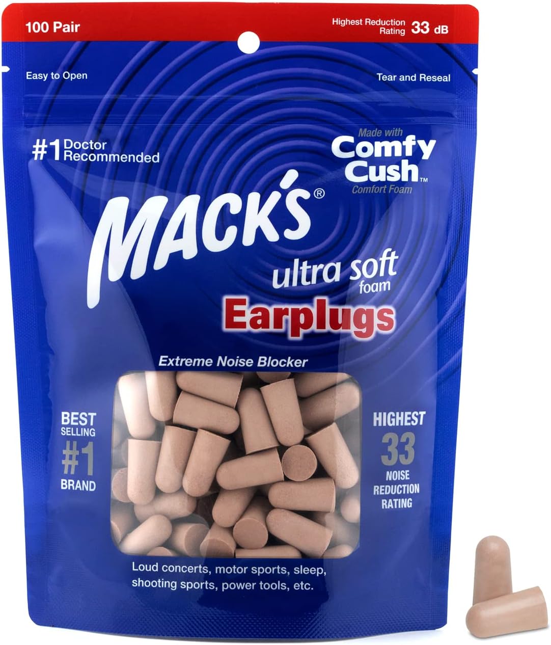 Mack's Tapones para los oídos de espuma ultra suave, bolsa de 1...