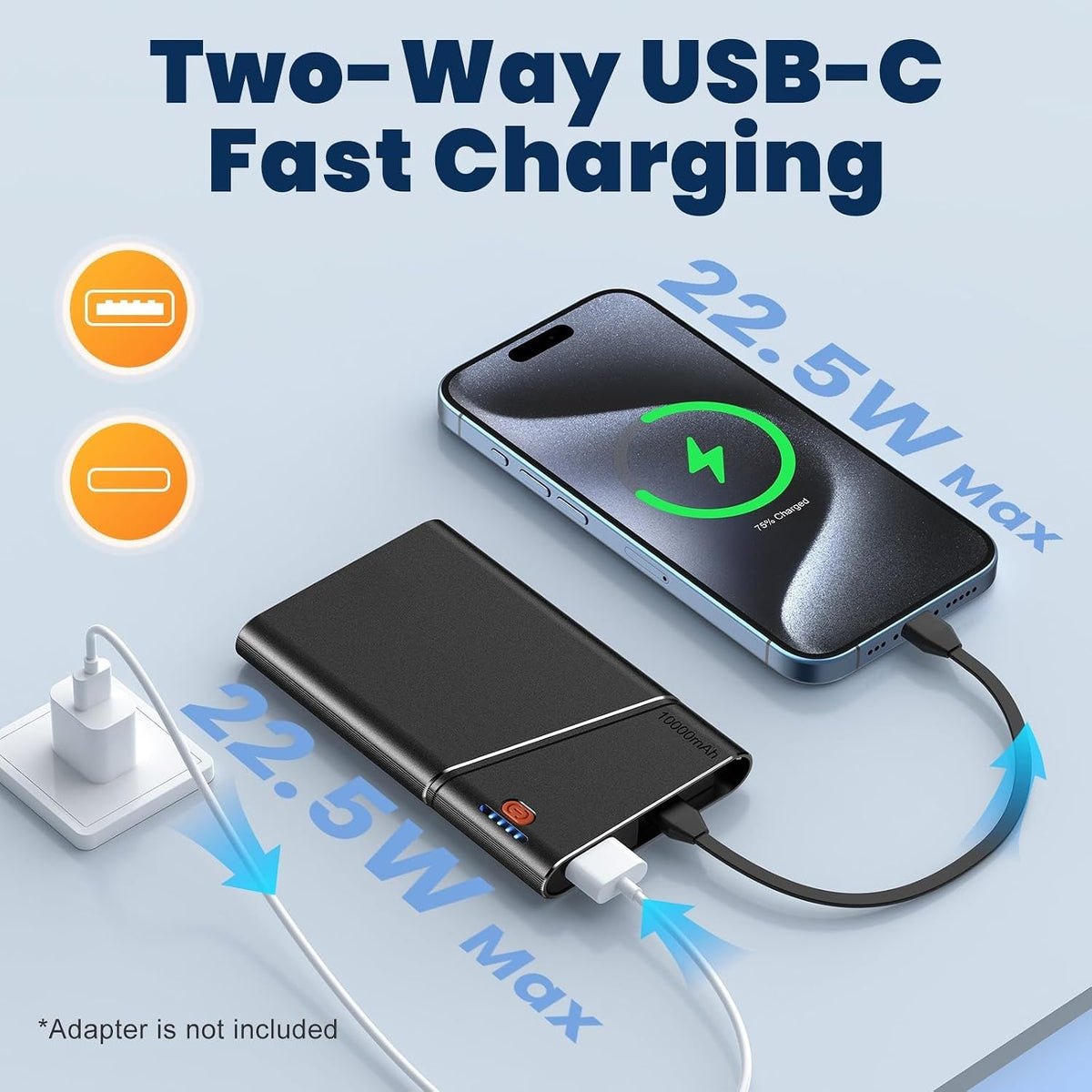 Aaoyun Banco de energía portátil de 10000 mAh, batería de carga ráp...