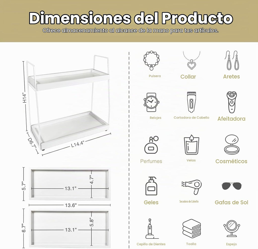 Forbena Organizador de Encimera de Baño Blanco de 2 Niveles, Organi...