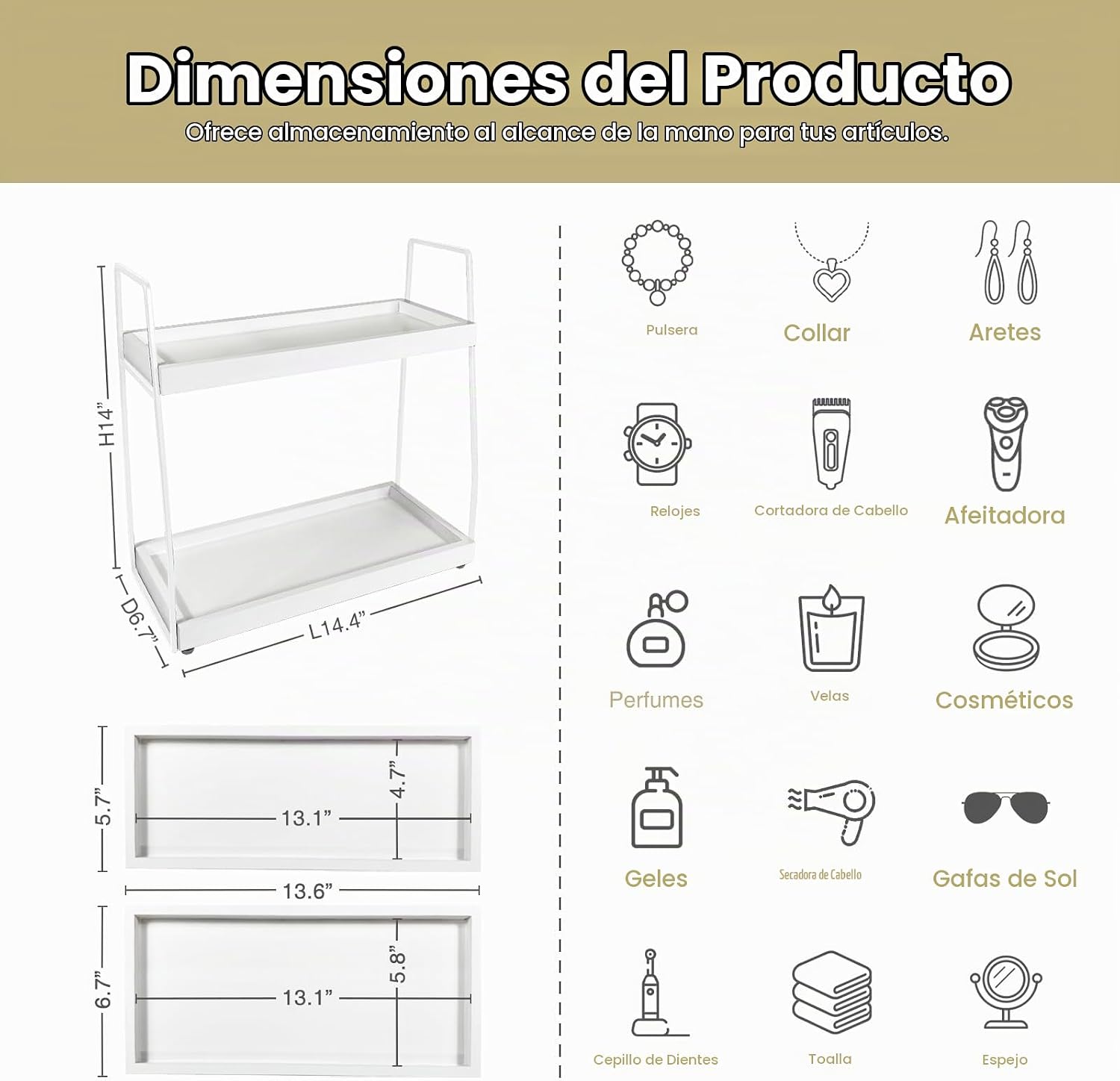 Forbena Organizador de Encimera de Baño Blanco de 2 Niveles, Organi...