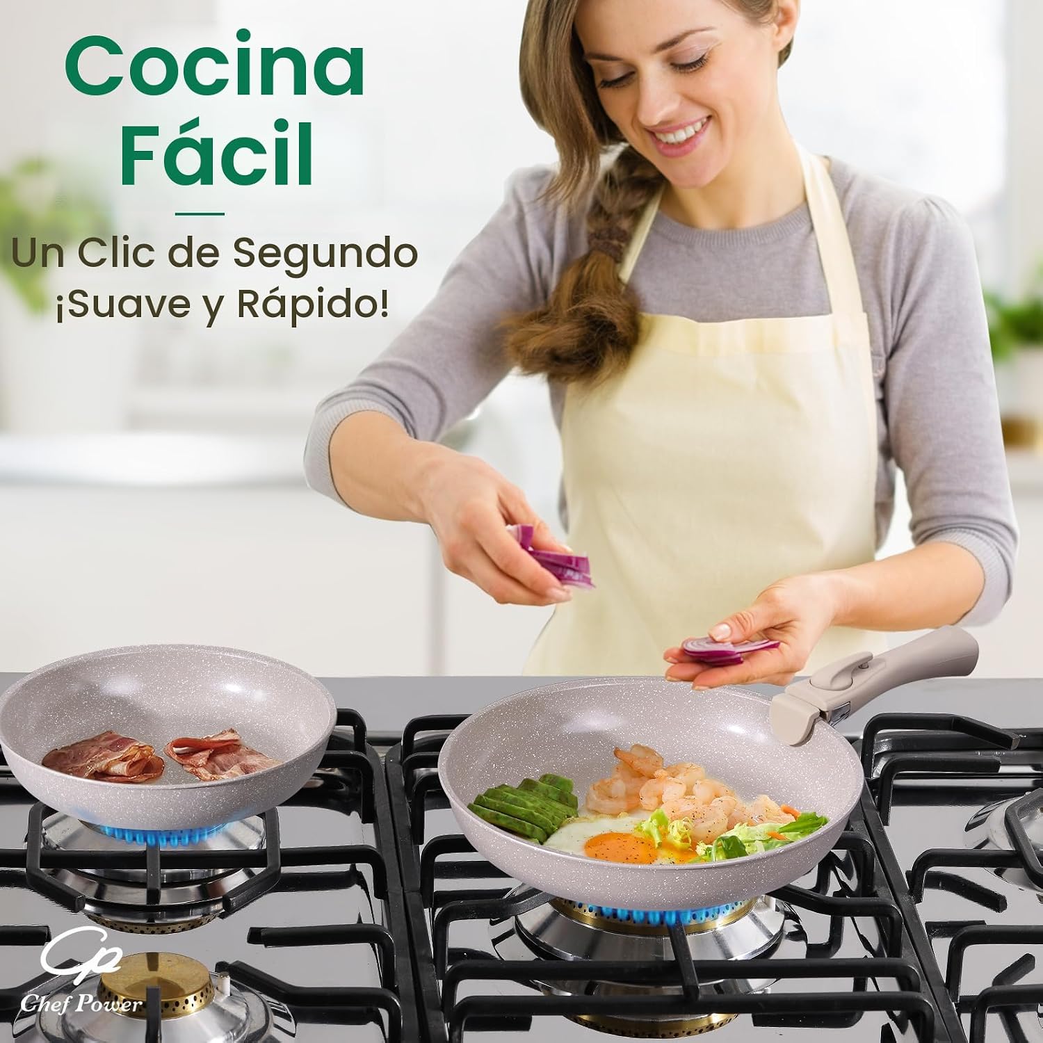 Chef Power Juego de ollas y sartenes antiadherentes de cerámica de...