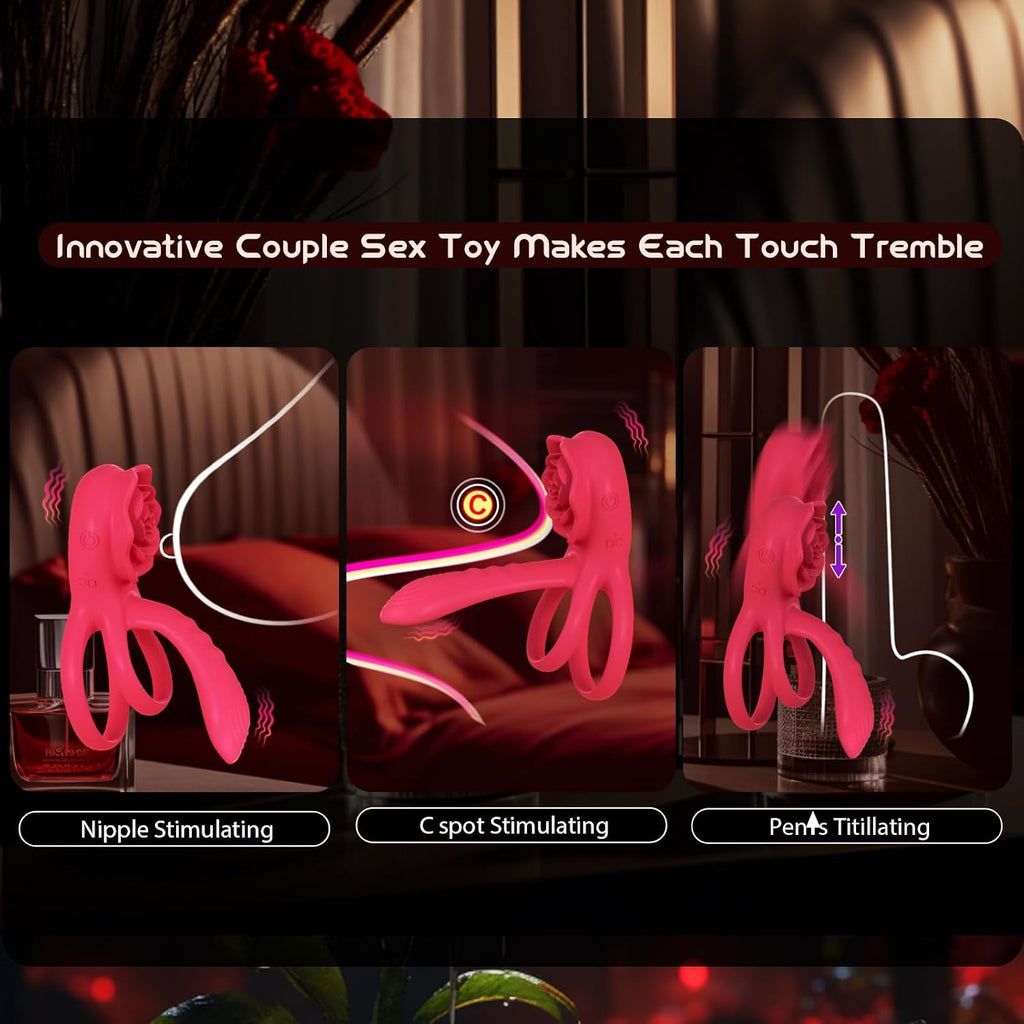 Anillo vibrador para el pene con estimulador de clítoris rosa, vibr...