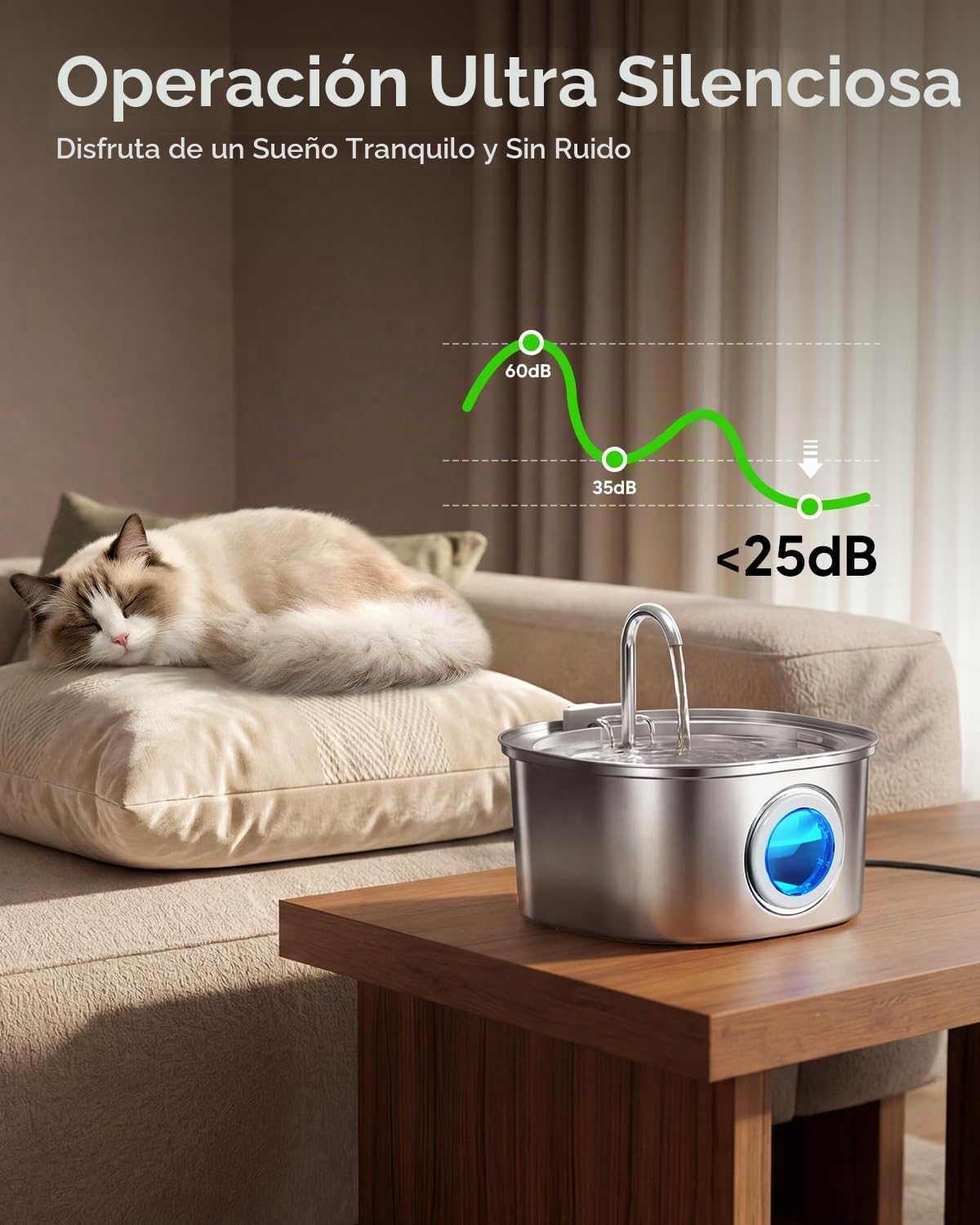 PEKTACO Fuente de Agua para Gatos de Acero Inoxidable, Dispensador...