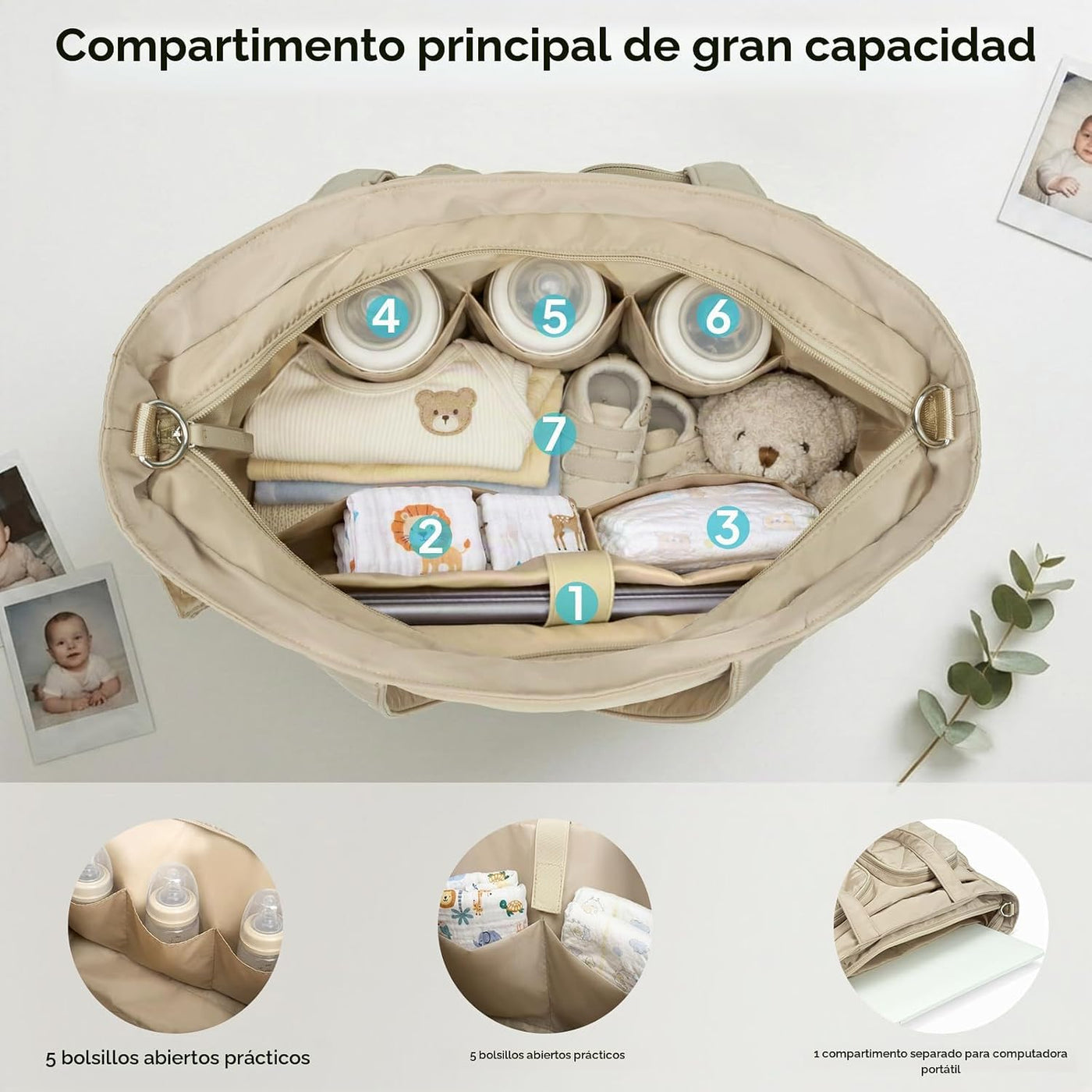 TOPEAST Bolsa de pañales, bolsa acolchada para bebé con bolsillos a...