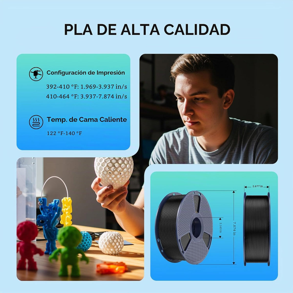 SUNLU Filamento PLA para impresora 3D, color rosa melocotón, 2.2 lb...