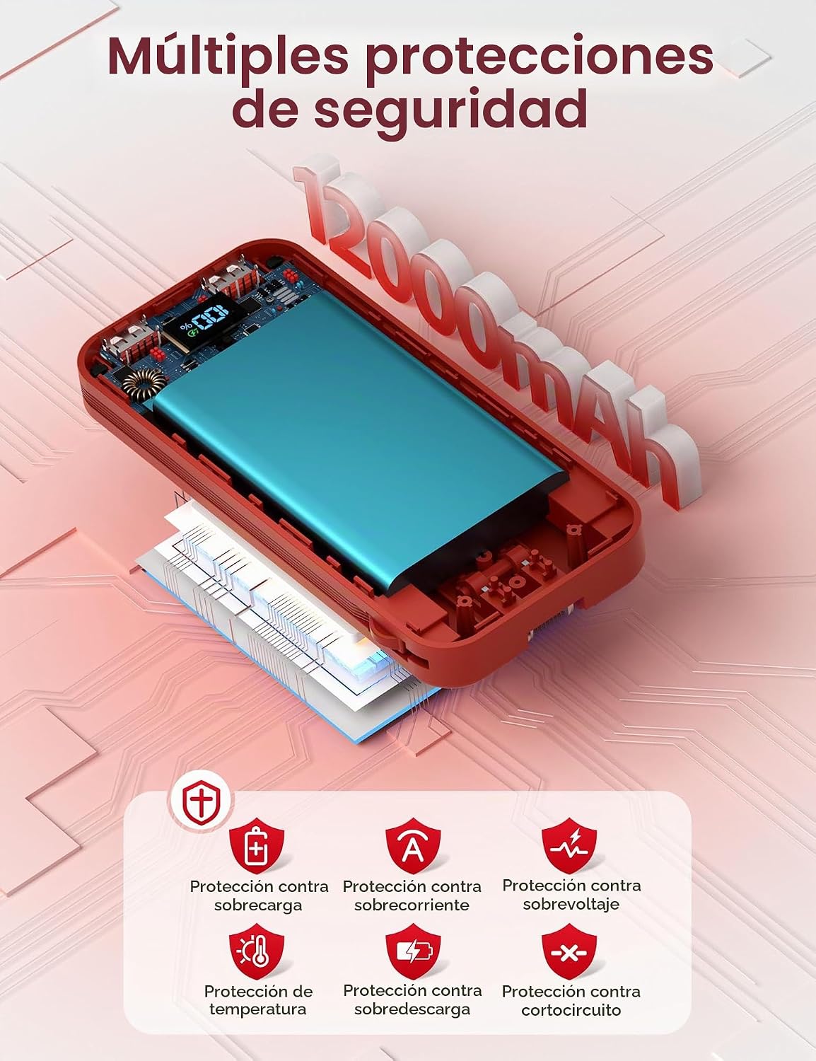 Cargador portátil aonidi de 12000 mAh con cables integrados y enchu...