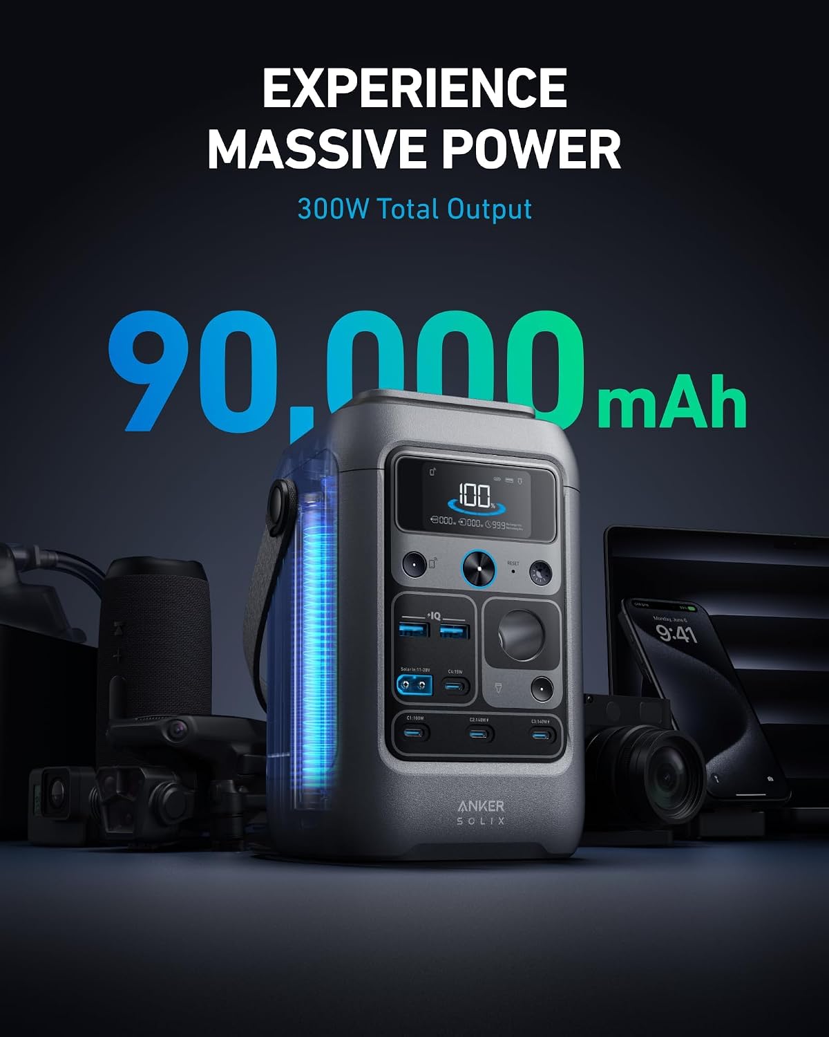 Anker SOLIX Estación de energía portátil C300 DC con bolsa protecto...