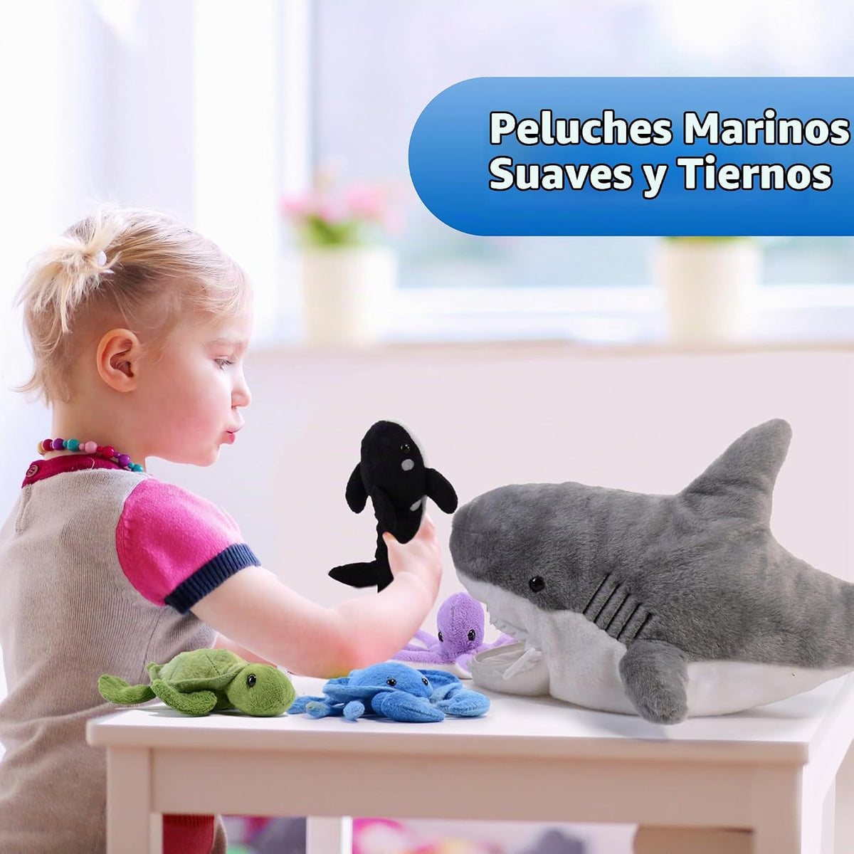 PREXTEX Peluche de tiburón juguete relleno con 5 animales marinos,...