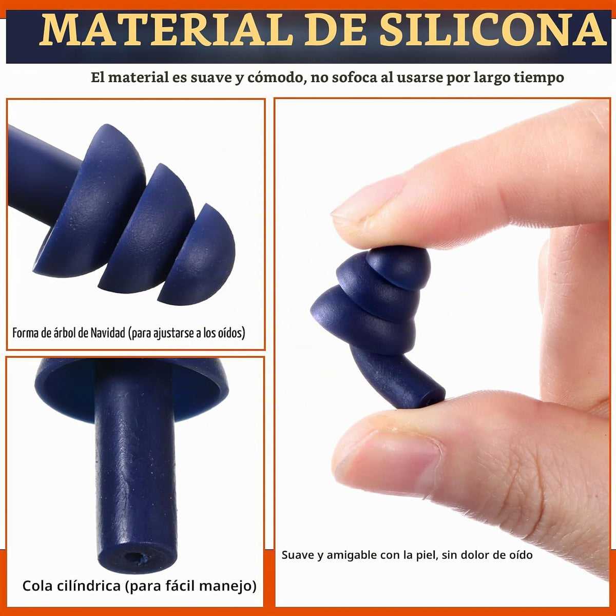 Xuhal - 200 pares de tapones de silicona con cable, color azul mari...