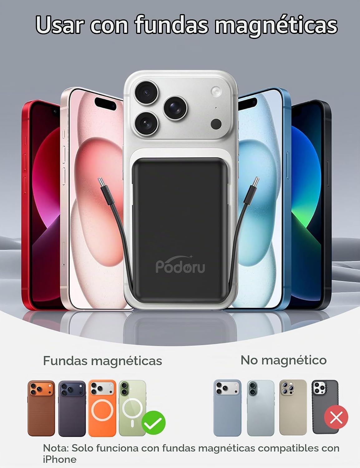 podoru para Magsafe Power Bank, cargador portátil magnético de 1000...