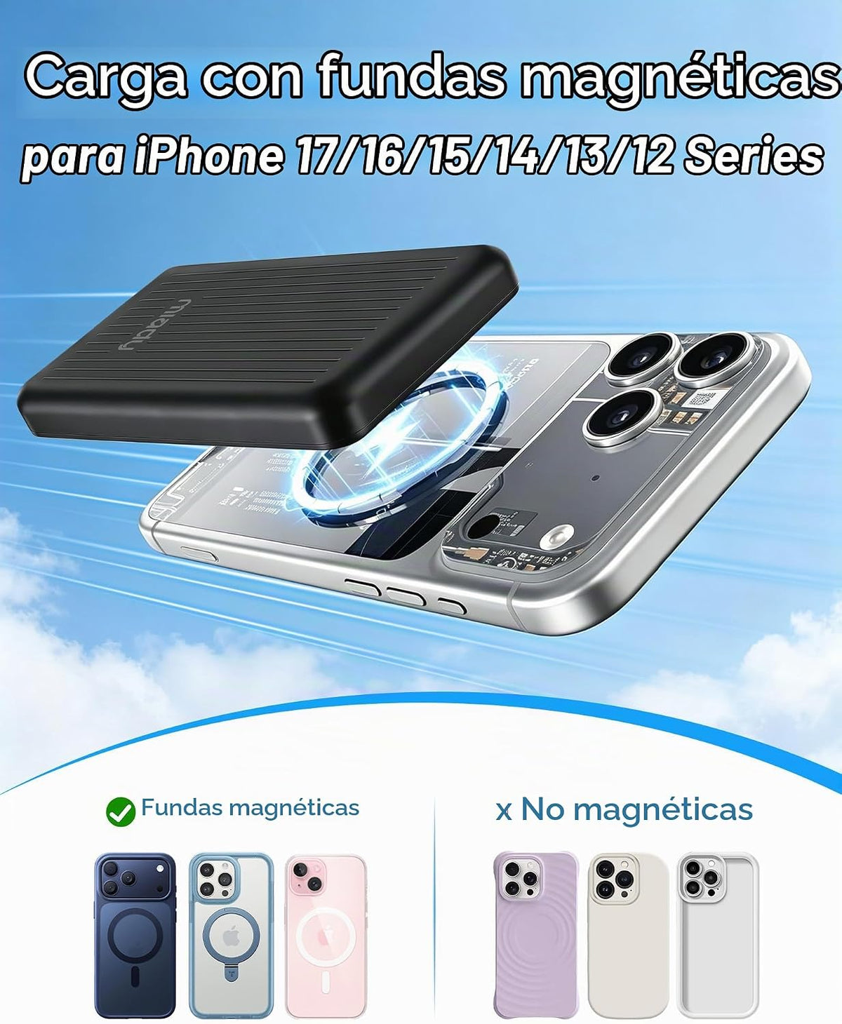 Miady Paquete de 2 cargadores portátiles magnéticos para iPhone 500...