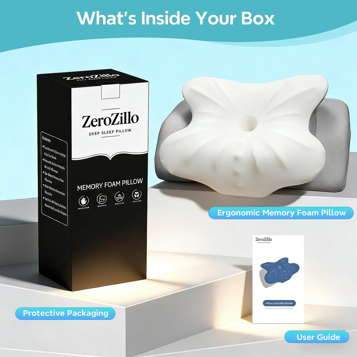 ZeroZillo Almohada cervical para dolor de cuello, apnea del sueño,...