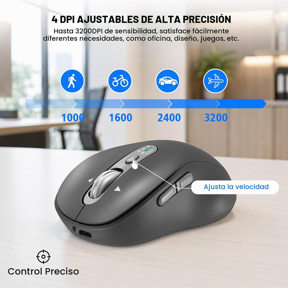 Ratón Bluetooth inalámbrico, mouse Ergo para computadora multidispo...