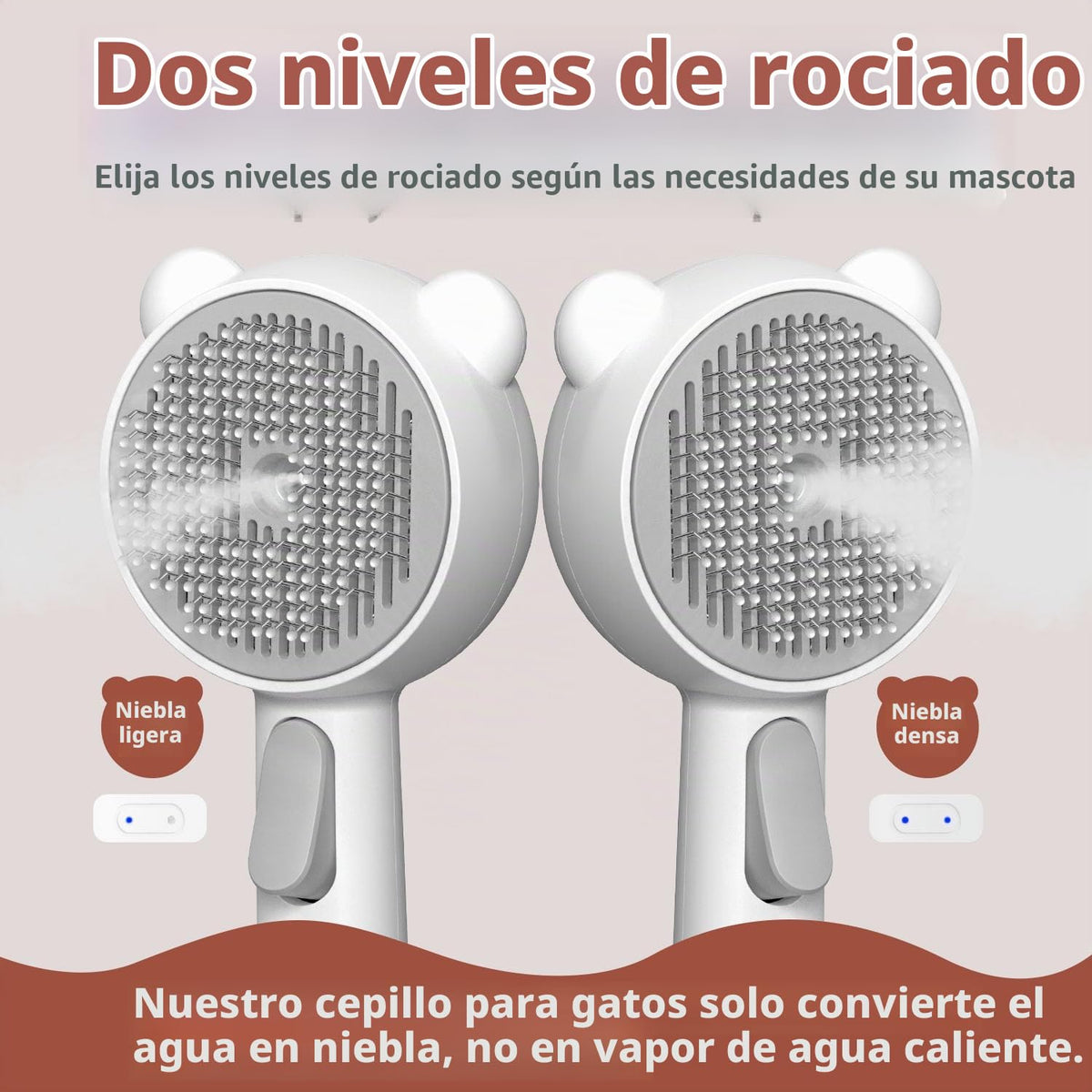 Cepillo de vapor para gatos con 2 niveles de pulverización y botón...