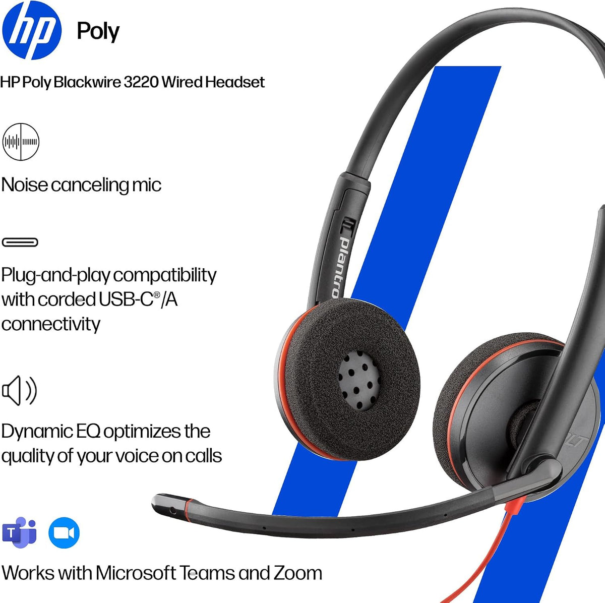 Poly Blackwire 3220 Auriculares USB con cable con micrófono con can...