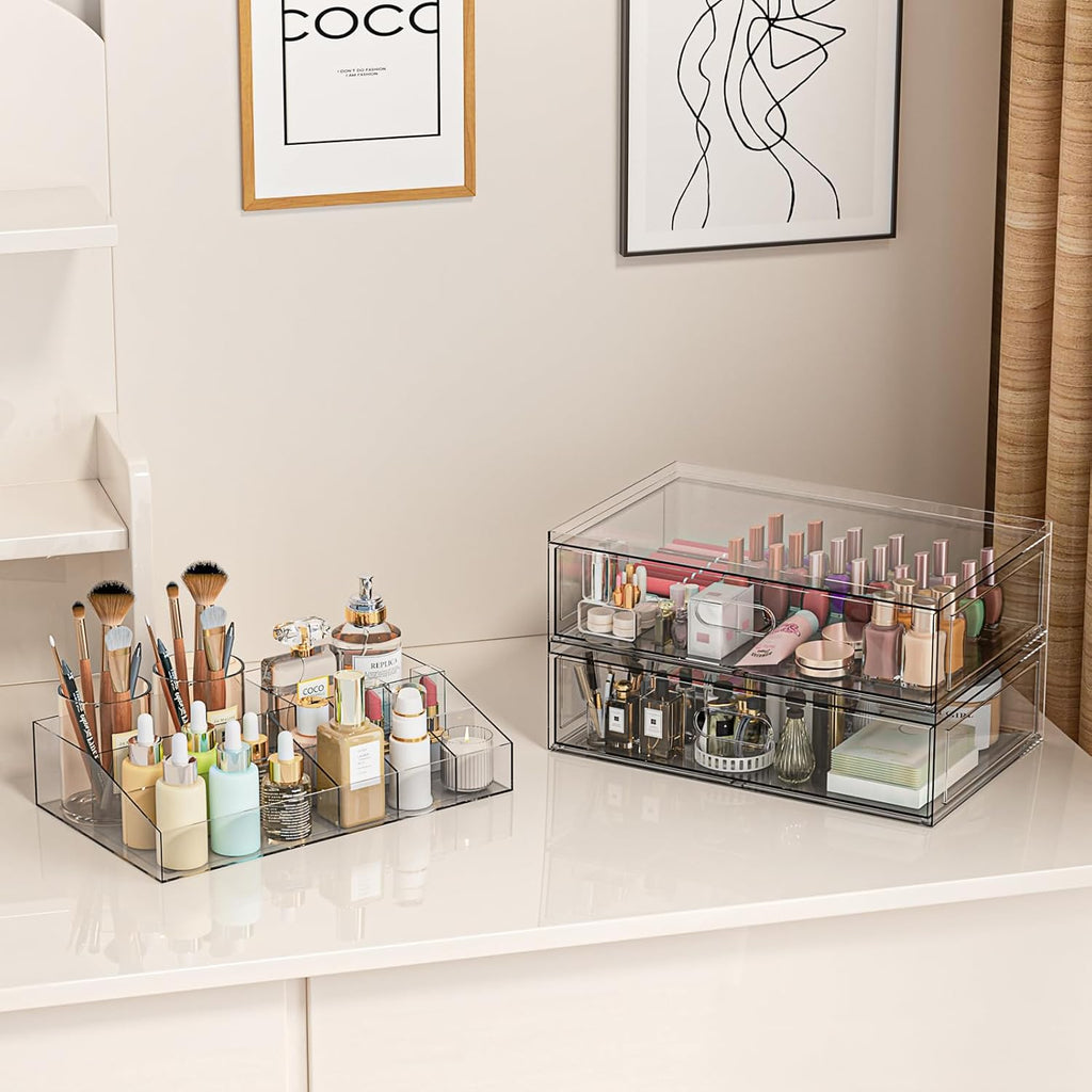 Organizador de maquillaje transparente apilable con cajón, cajones...