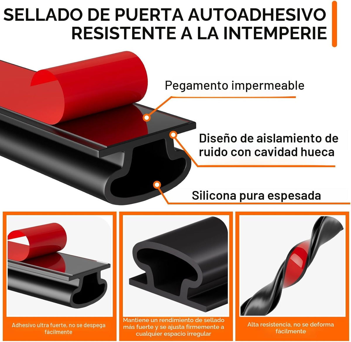 Tira de sellado de puerta de goma negra en forma de D, tira de sell...