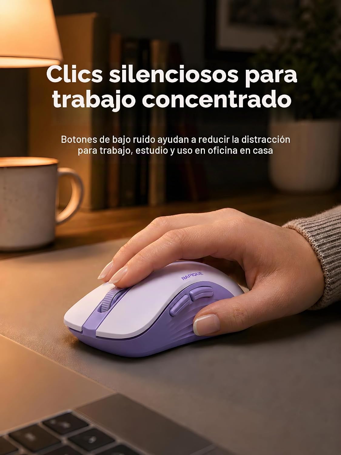 RAPIQUE Ratón inalámbrico Bluetooth, Bluetooth dual y 2.4 GHz, mora...