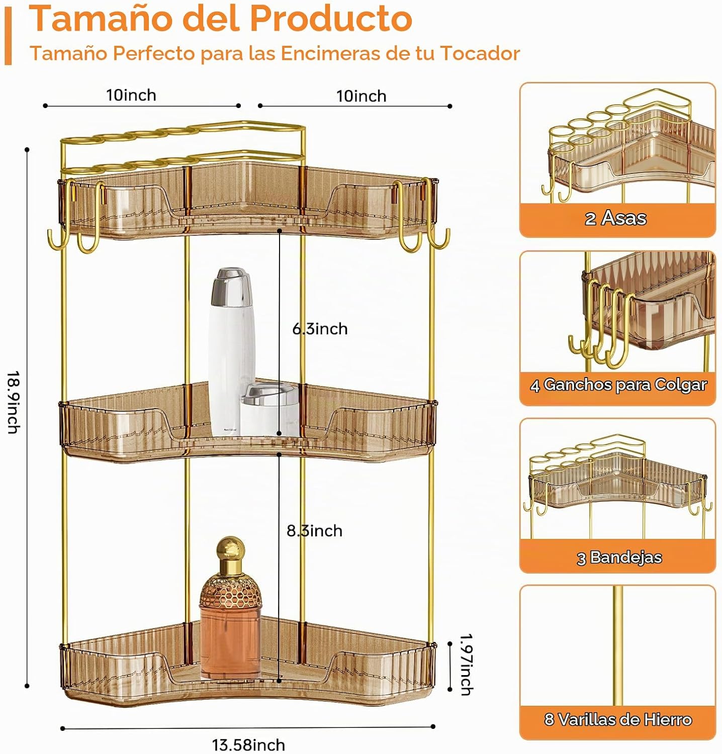 Greenby Organizador esquinero de 3 niveles, estante de maquillaje y...