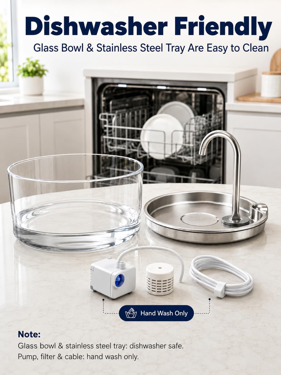 Fuente de agua de cristal para gatos, 95oz\/2.8L, apta para lavavaj...