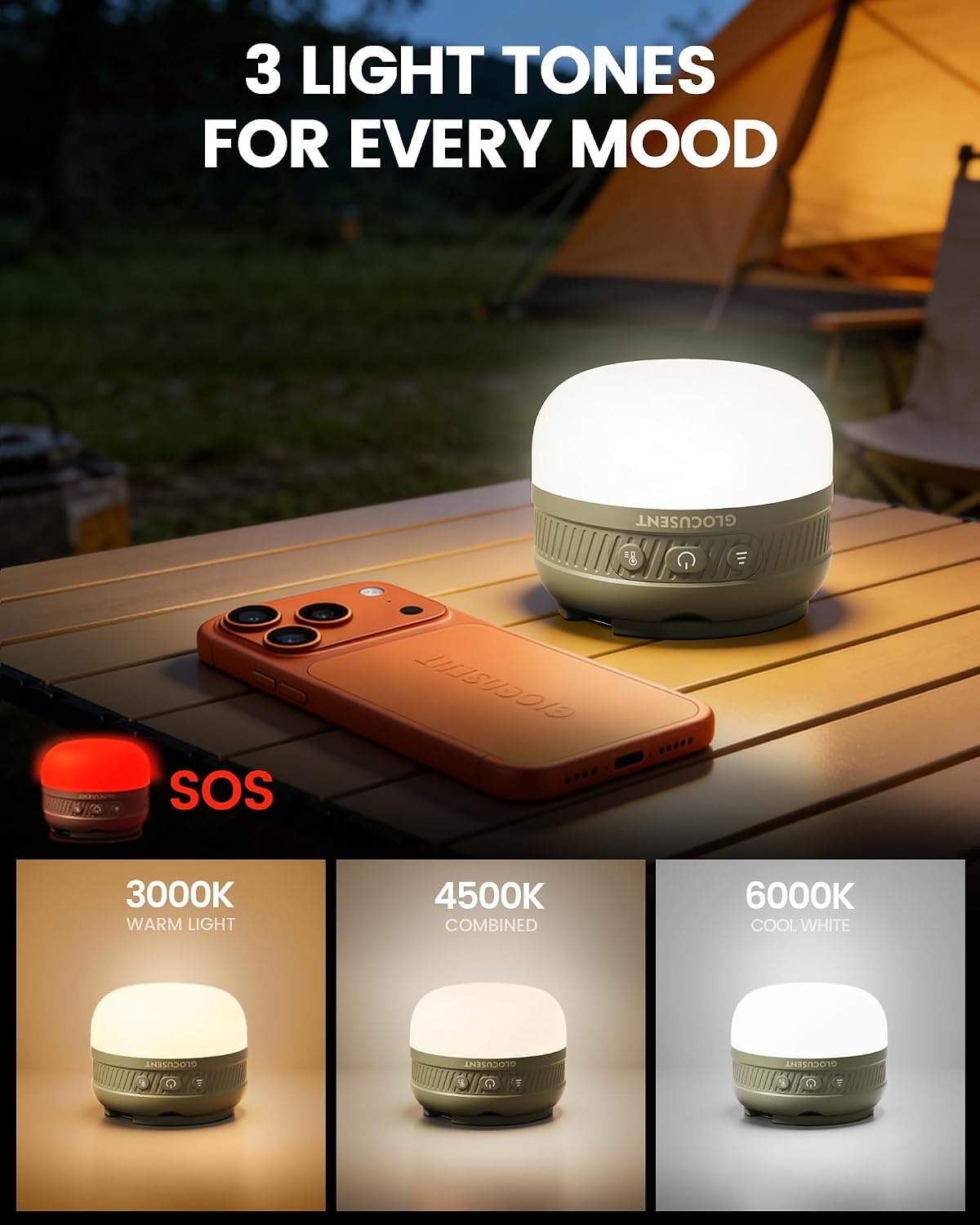 Glocusent Luz de bolsillo recargable USB para acampar