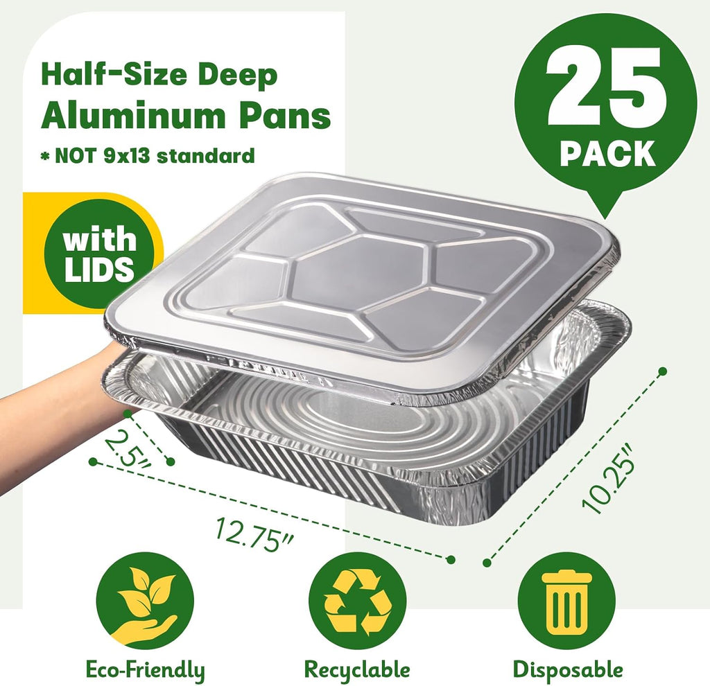 Boxential Bandejas de aluminio de 9 x 13 con tapas [25 unidades], b...