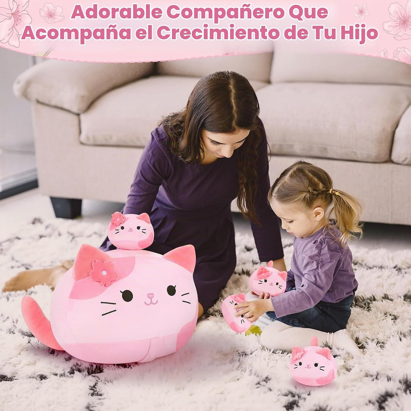 5 piezas de peluche de gato Sakura rosa, familia de animales de pel...