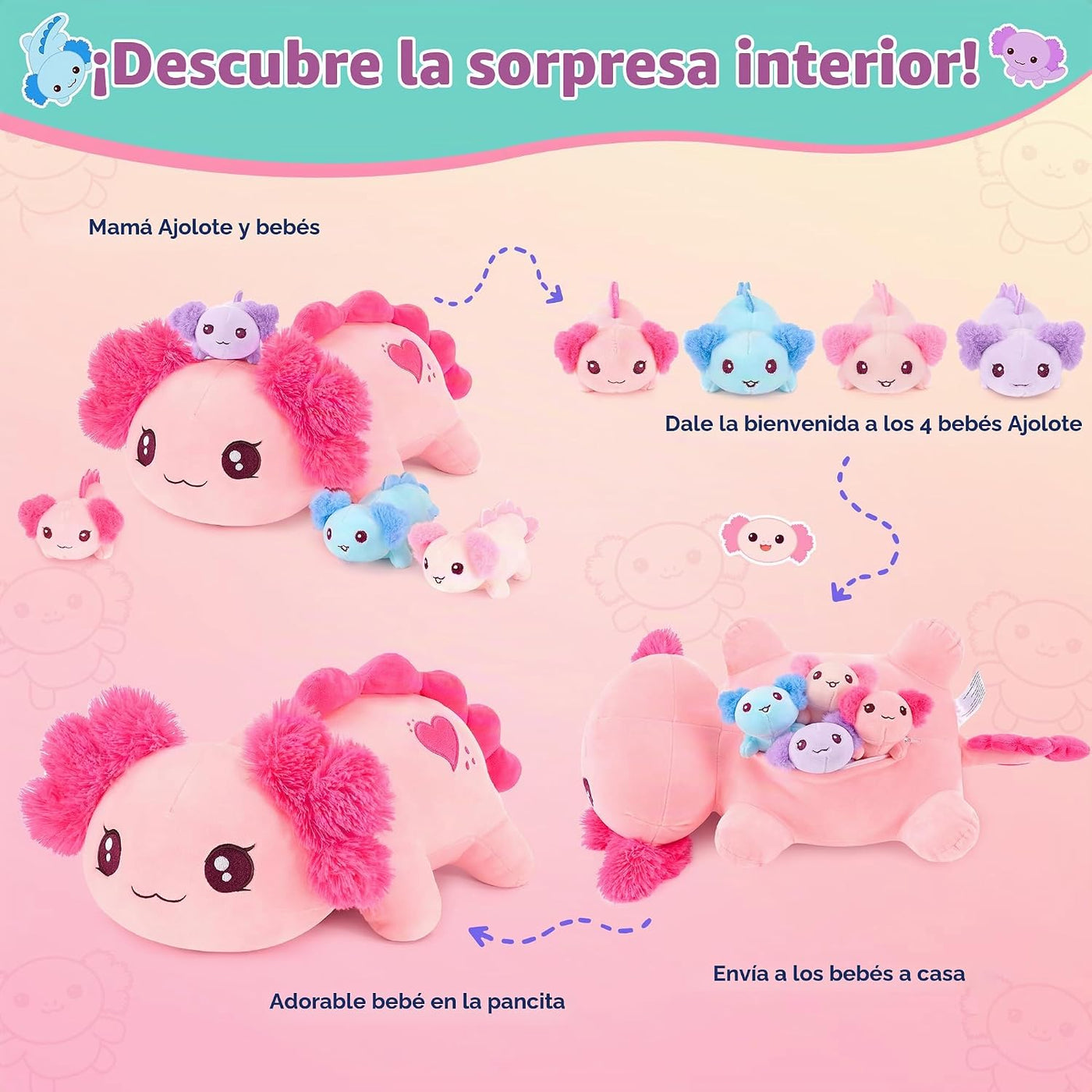 Onsoyours Animales de peluche originales de ajolote con bebés en el...